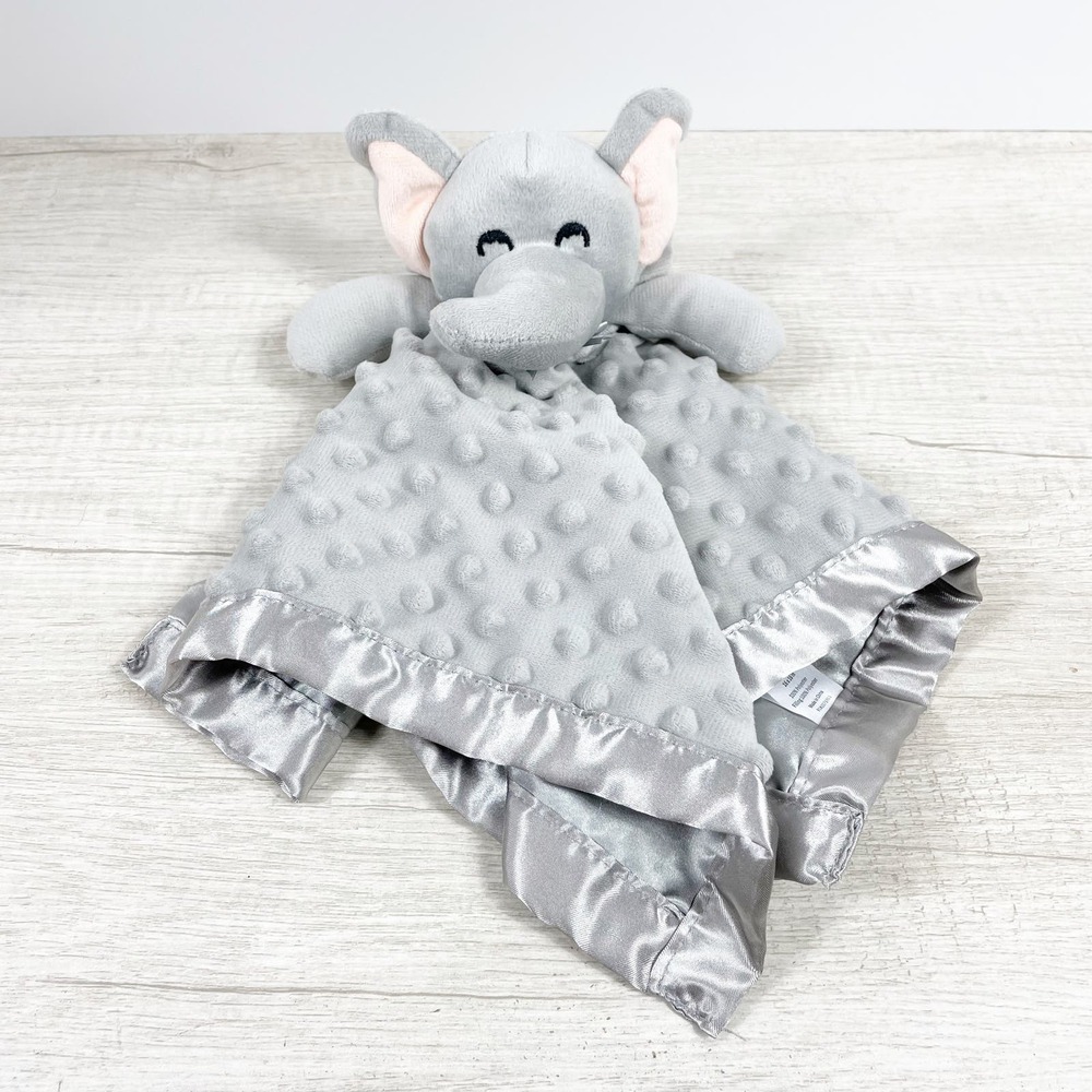 Gray Silver Elephant Plush Lovey‎ Security Blanket Satin Back Edging Large Dots